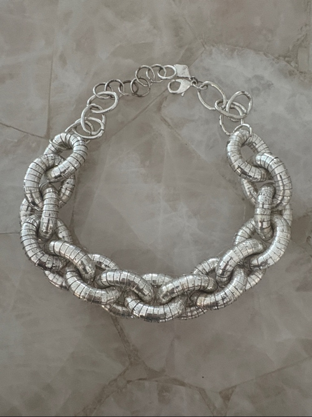 Chunky Silver Wrapped-Link Bracelet - Women Jewelry